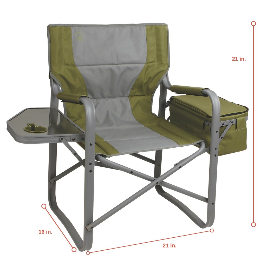 Coleman - XL Director's Chair with Side Table and 9 Can Soft Cooler - Green/Gray