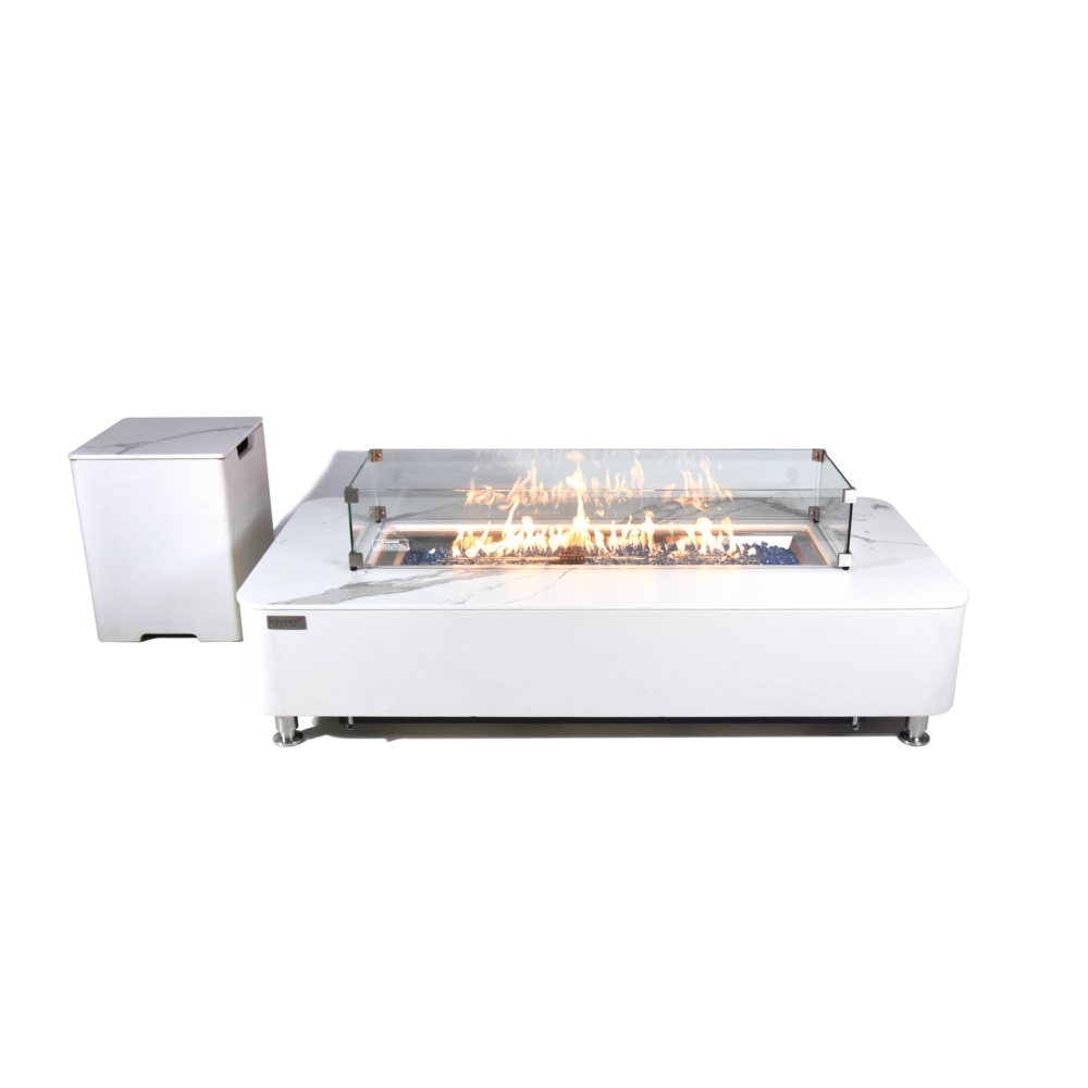 Elementi Plus - Athens Porcelain Top Fire Table - White Rectangle- NG