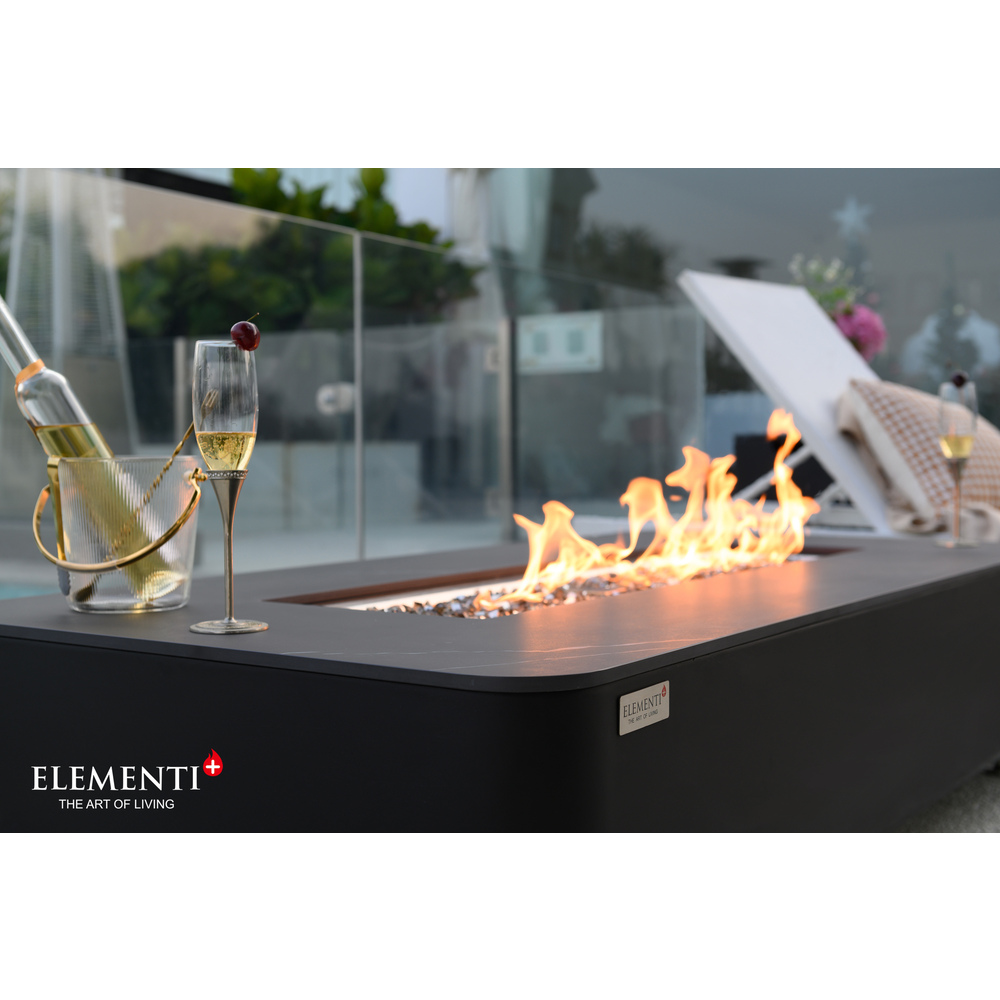 Elementi Plus - Valencia Porcelain Top Fire Table - Black Rectangle- NG