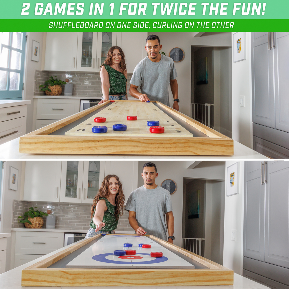GoSports - 6 ft Tabletop Shuffleboard and Curling 2-in-1 Game 