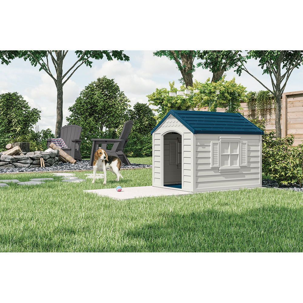 Suncast - Deluxe Dog House - Passive w/Blue Roof