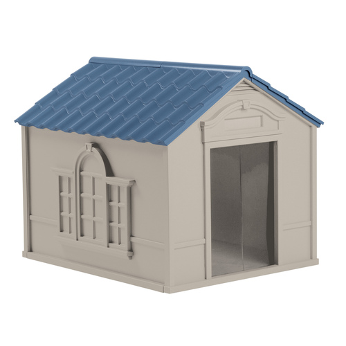 Suncast - Large Dog House - Light Taupe w/Blue roof