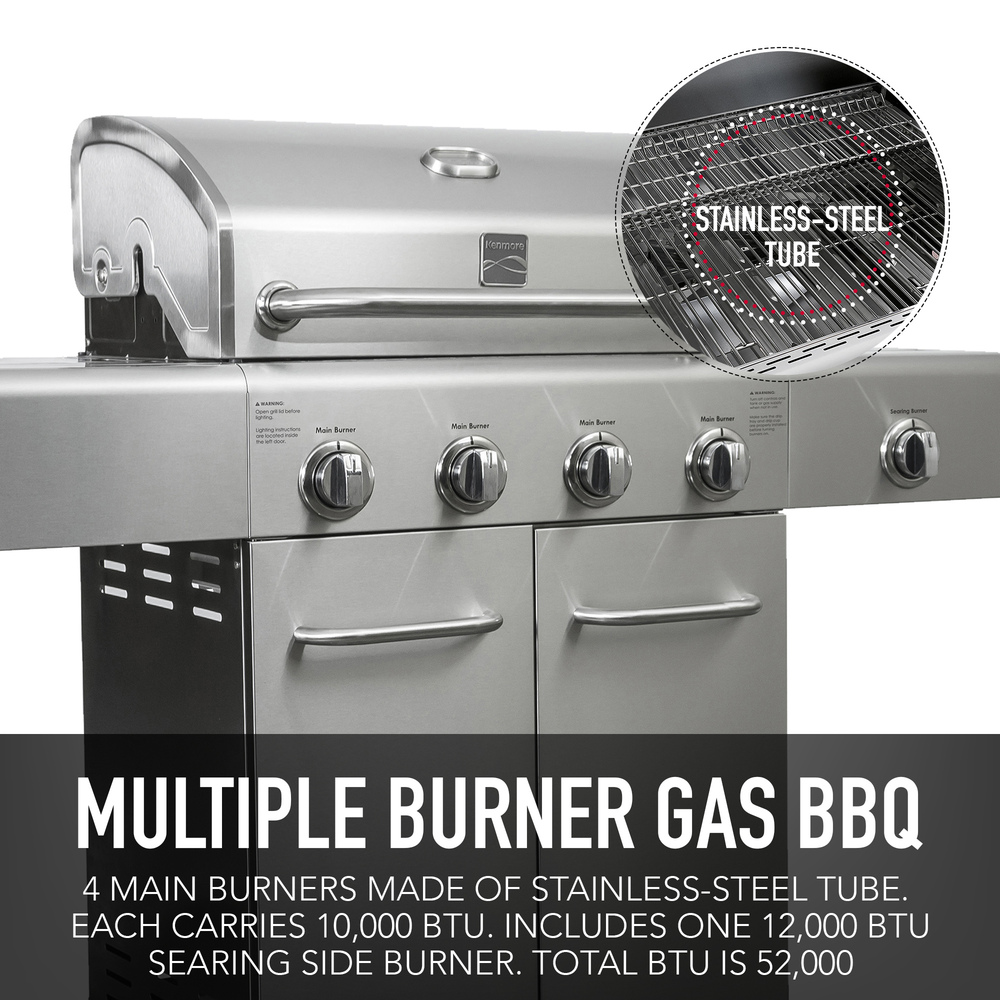 Kenmore - 4 Burner Gas Grill Plus SEARING Side Burner - All Stainless Steel