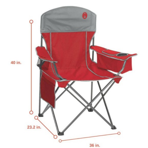 Coleman - Quad Chair with Cooler - Red/Gray