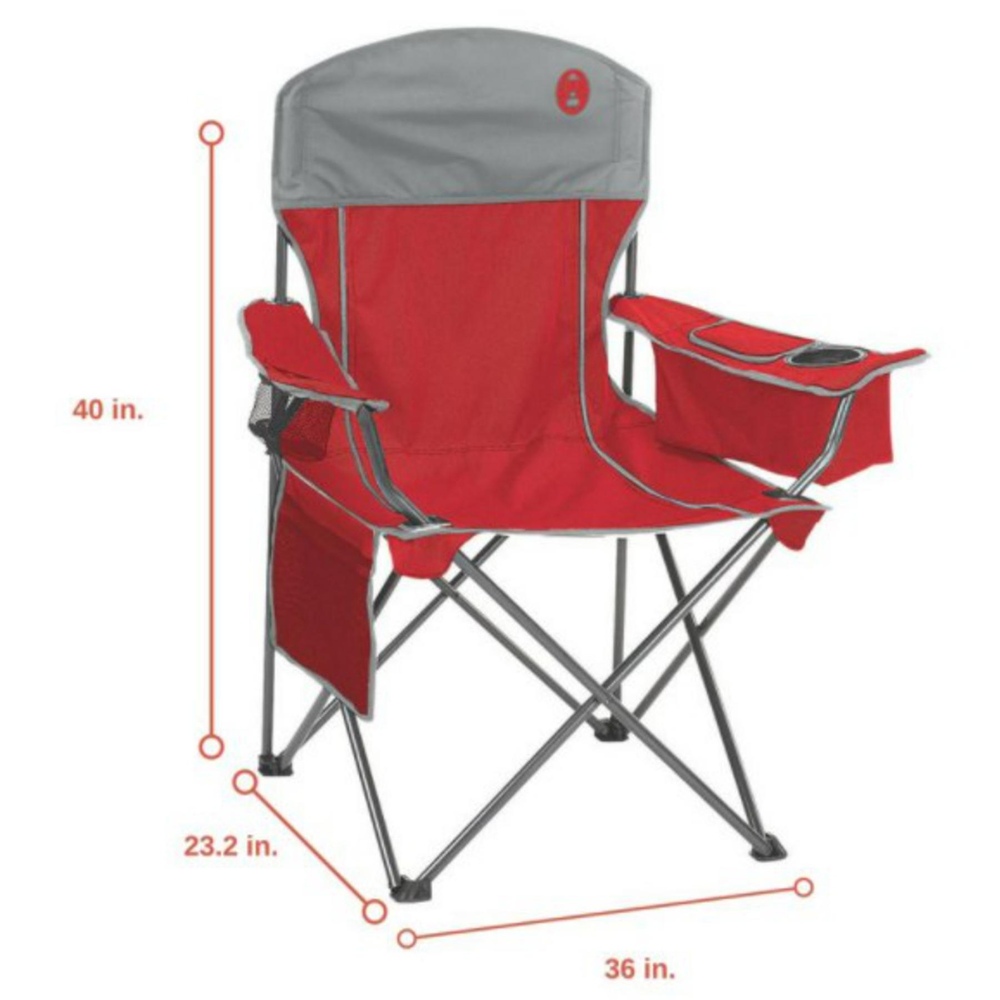 Coleman - Quad Chair with Cooler - Red/Gray