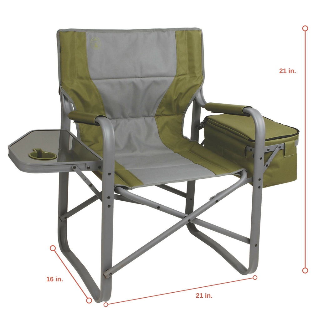 Coleman - Xl Director's Chair With Side Table And 9 Can Soft Cooler - Green/gray