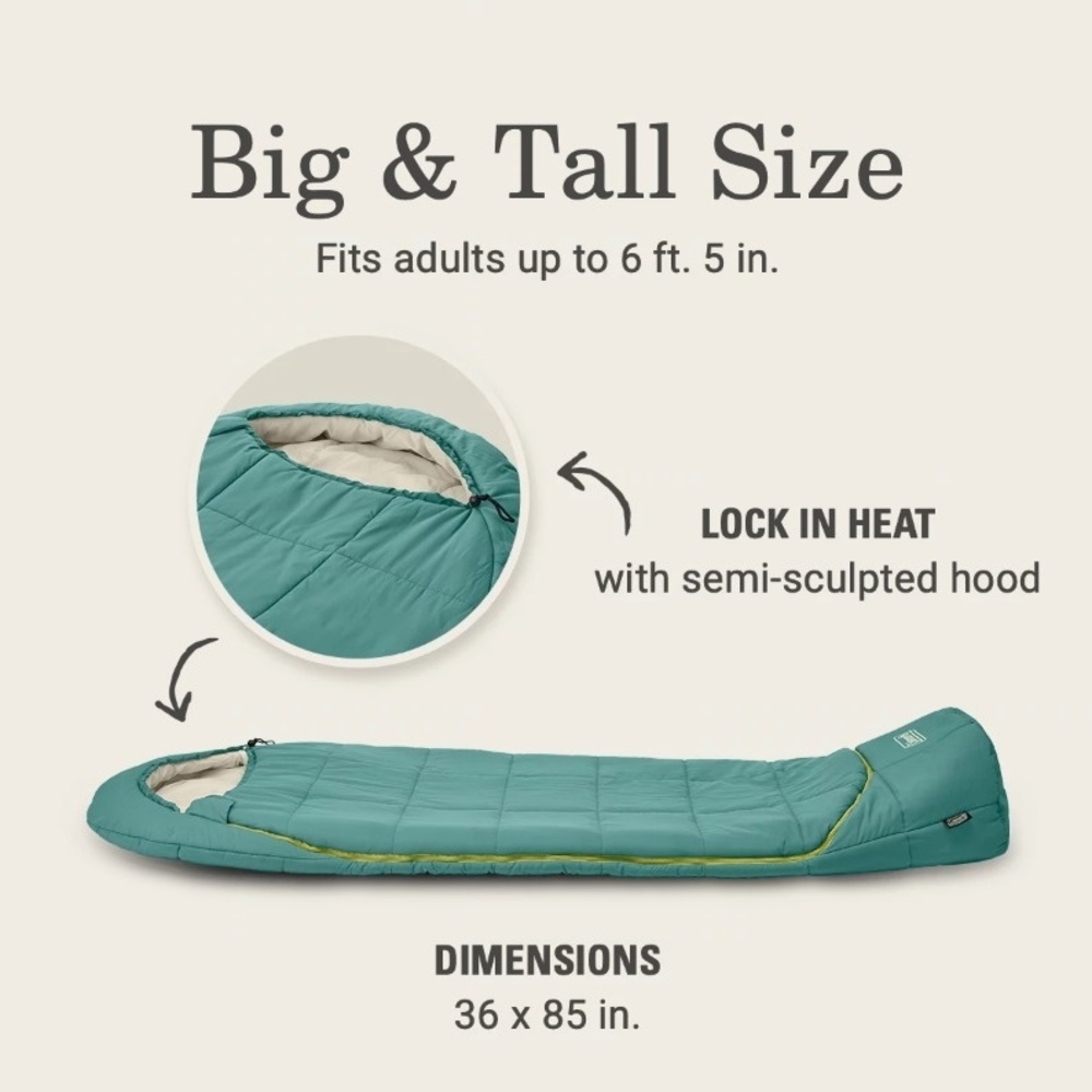 Coleman -- Big Bay Sleeping Bag 5c Contour Big & Tall - Green