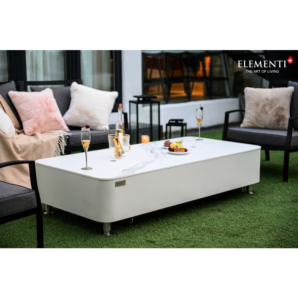 Elementi Plus - Athens Porcelain Top Fire Table - White Rectangle- NG