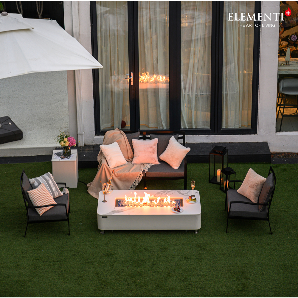 Elementi Plus - Athens Porcelain Top Fire Table - White Rectangle- Ng