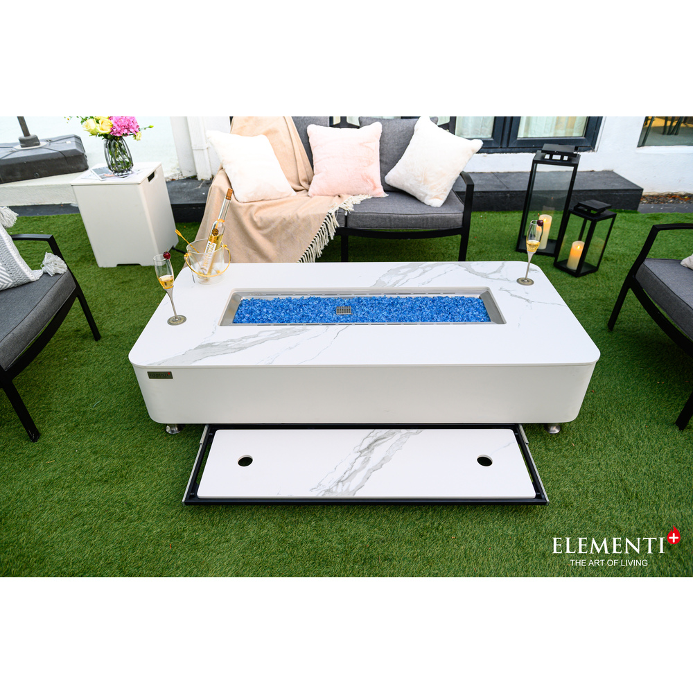 Elementi Plus - Athens Porcelain Top Fire Table - White Rectangle- NG