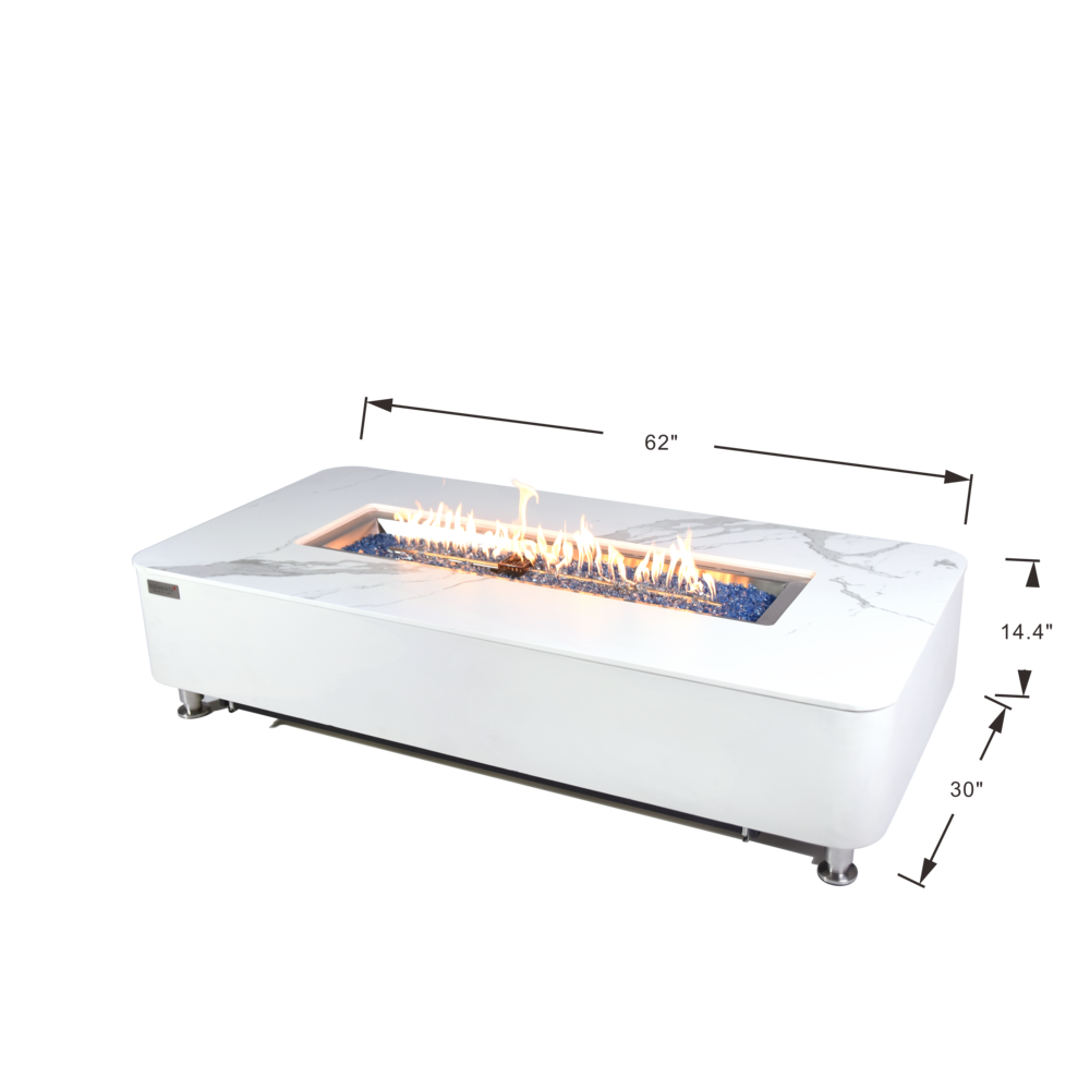 Elementi Plus - Athens Porcelain Top Fire Table - White Rectangle- Ng