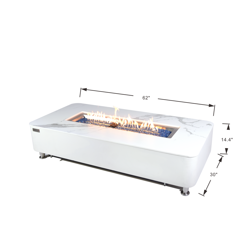 Elementi Plus - Athens Porcelain Top Fire Table - White Rectangle- NG