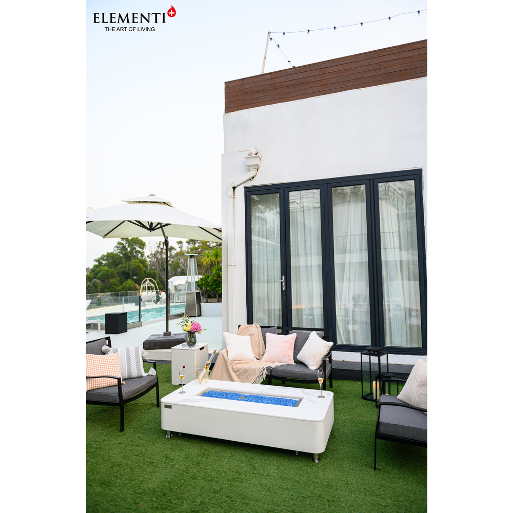 Elementi Plus - Athens Porcelain Top Fire Table - White Rectangle- Ng