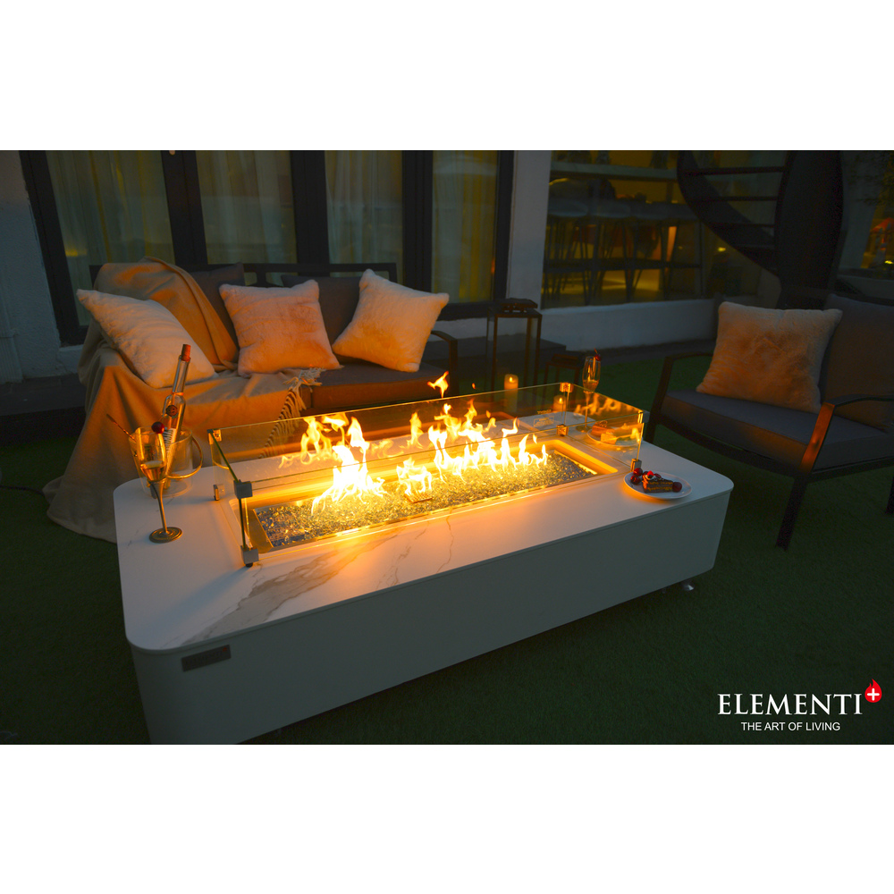 Elementi Plus - Athens Porcelain Top Fire Table - White Rectangle- Ng