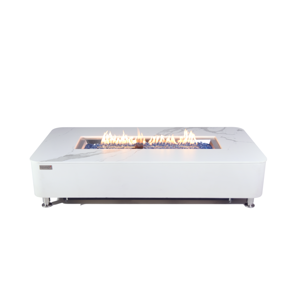 Elementi Plus - Athens Porcelain Top Fire Table - White Rectangle- Ng