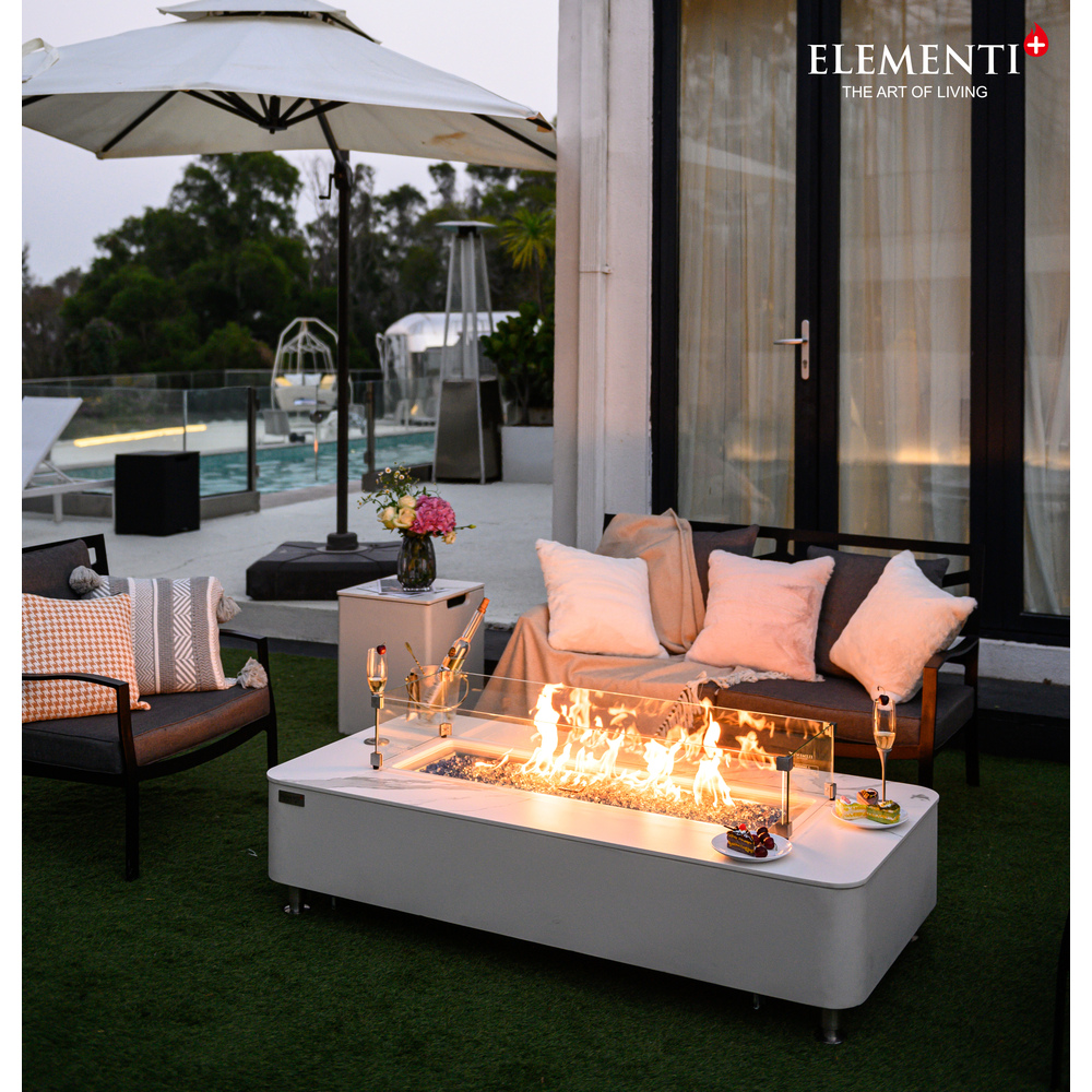 Elementi Plus - Athens Porcelain Top Fire Table - White Rectangle- Ng