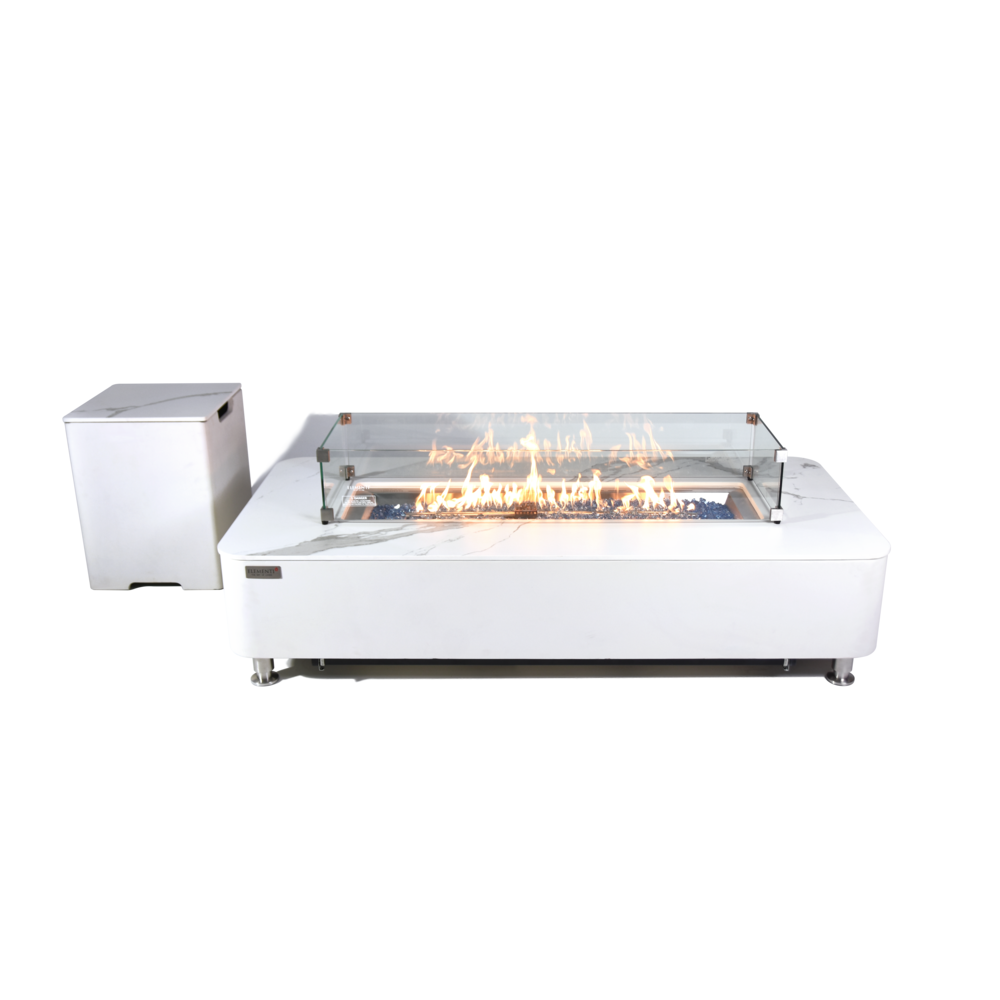 Elementi Plus - Athens Porcelain Top Fire Table - White Rectangle- Ng