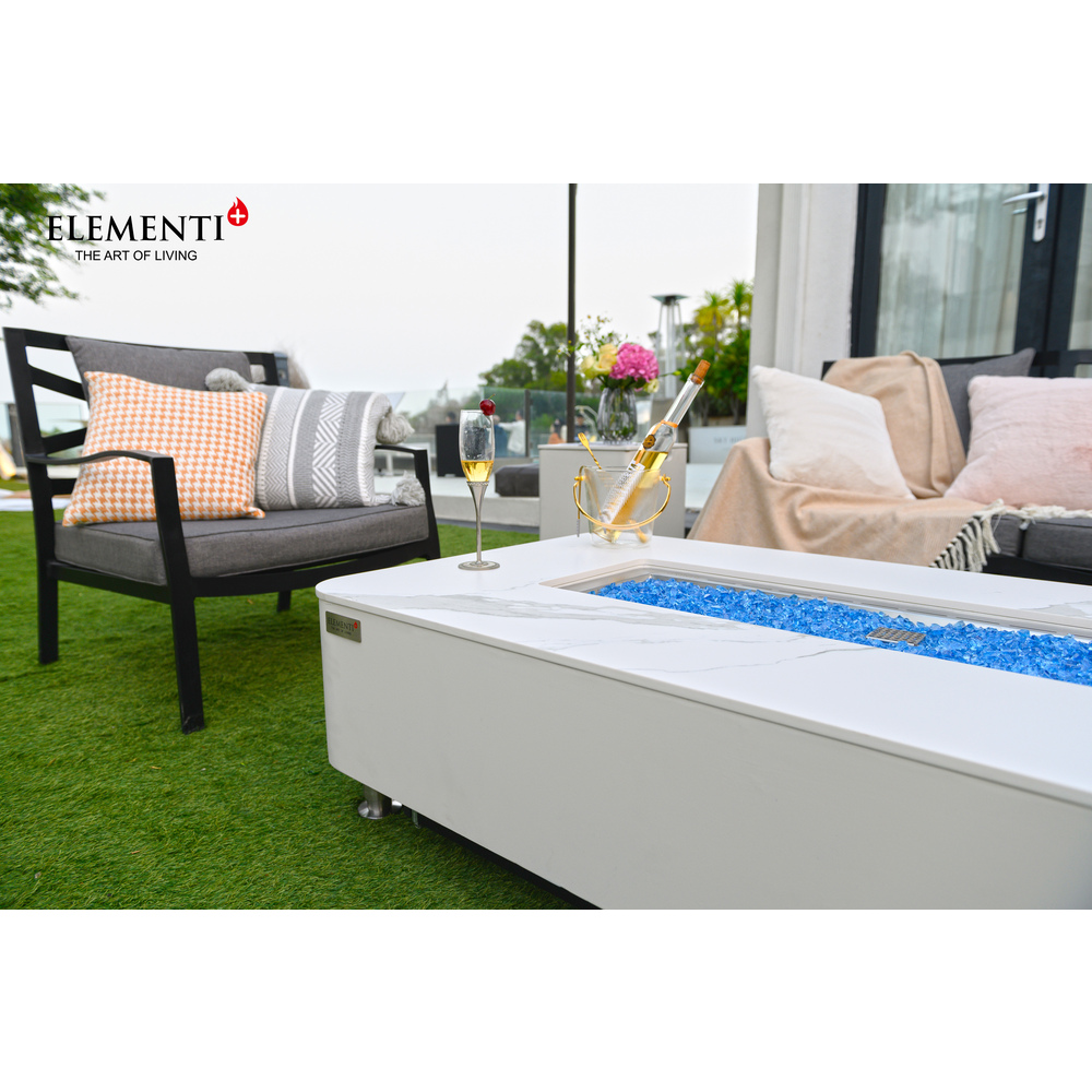 Elementi Plus - Athens Porcelain Top Fire Table - White Rectangle- Ng