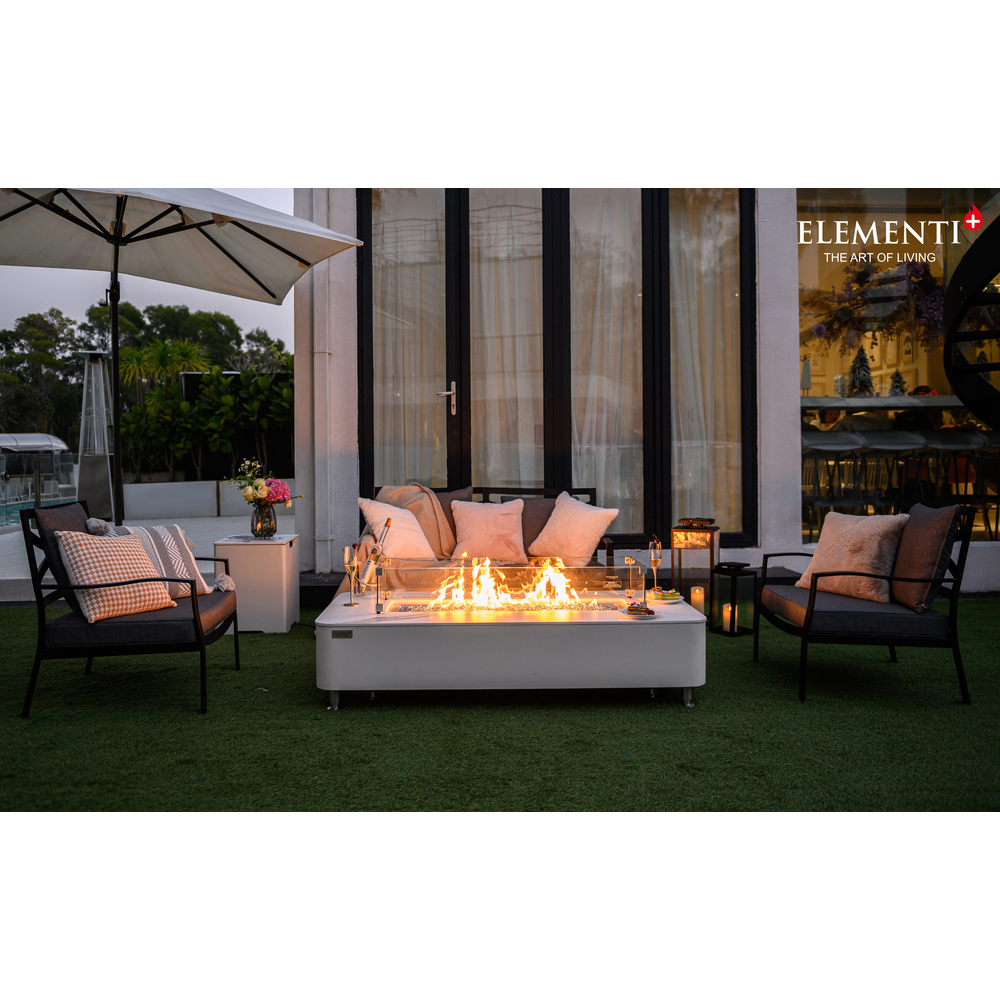 Elementi Plus - Athens Porcelain Top Fire Table - White Rectangle- Ng