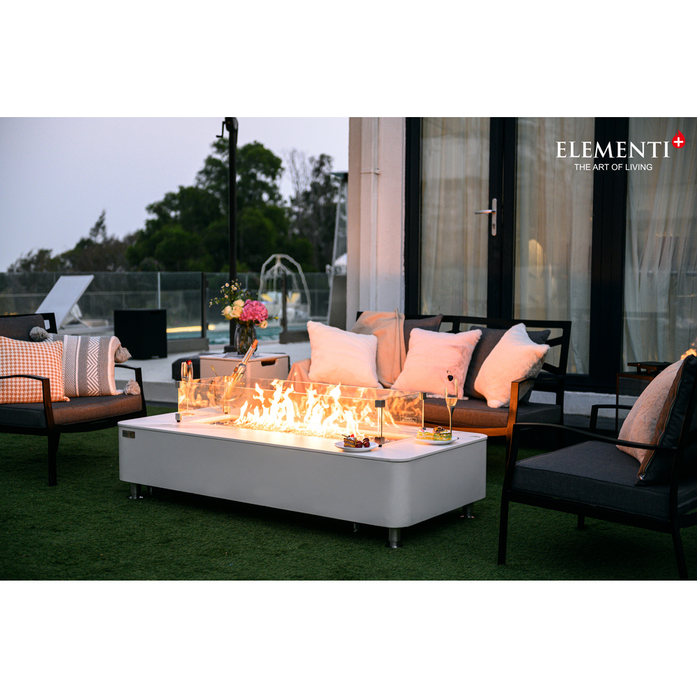 Elementi Plus - Athens Porcelain Top Fire Table - White Rectangle- NG