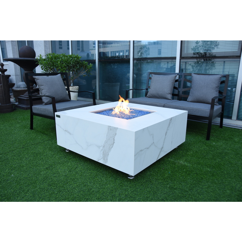 Elementi Plus - Bianco Porcelain Fire Table - White Square - Lp