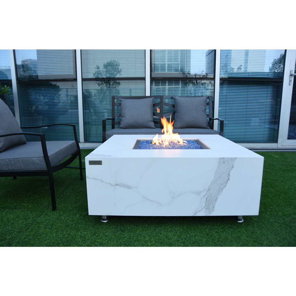 Elementi Plus - Bianco Porcelain Fire Table - White Square - Lp