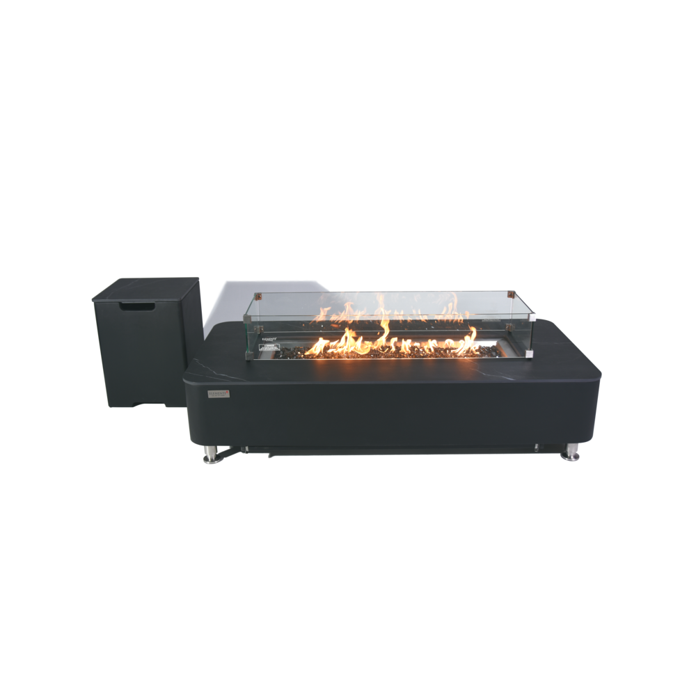 Elementi Plus - Valencia Porcelain Top Fire Table - Black Rectangle- Ng