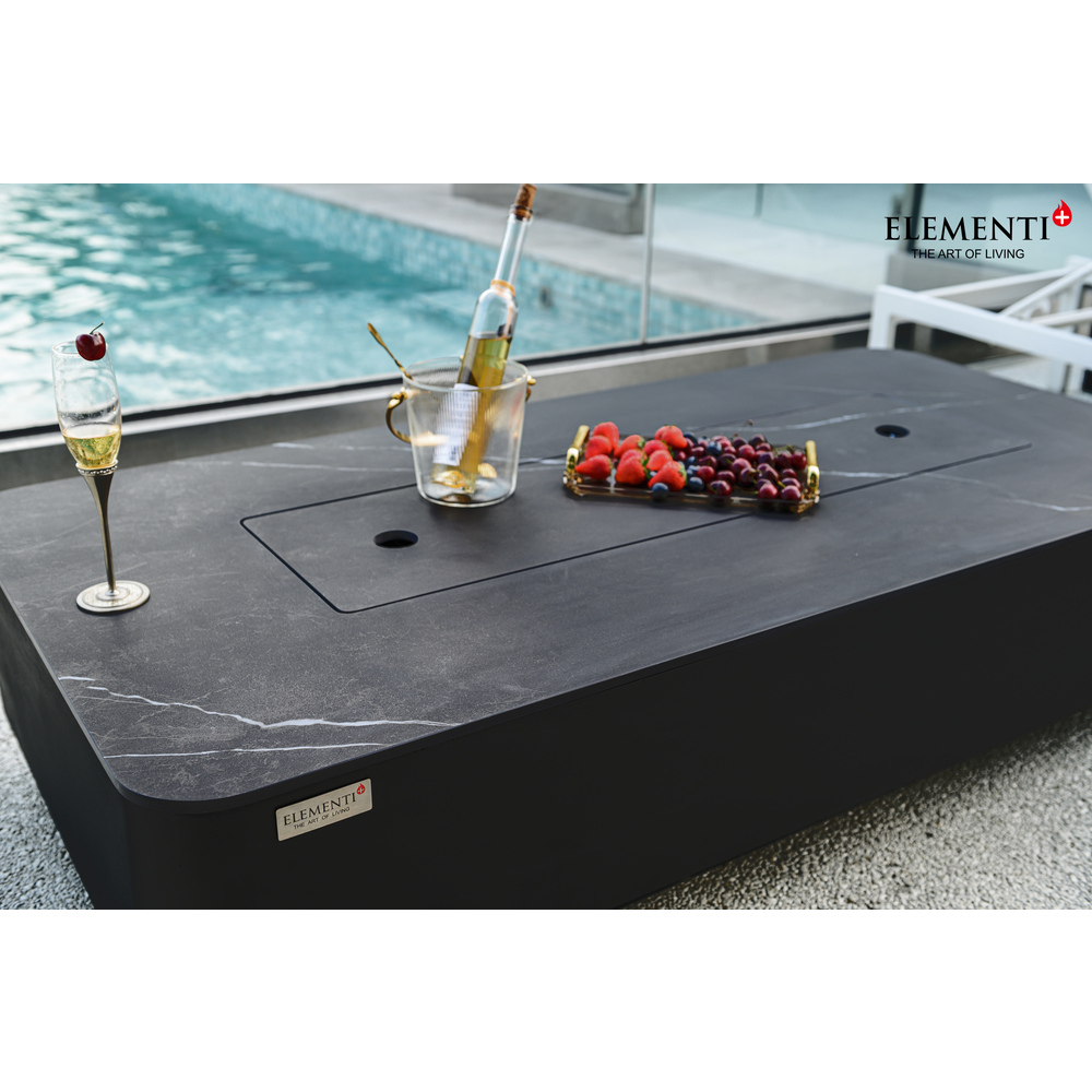 Elementi Plus - Valencia Porcelain Top Fire Table - Black Rectangle- NG