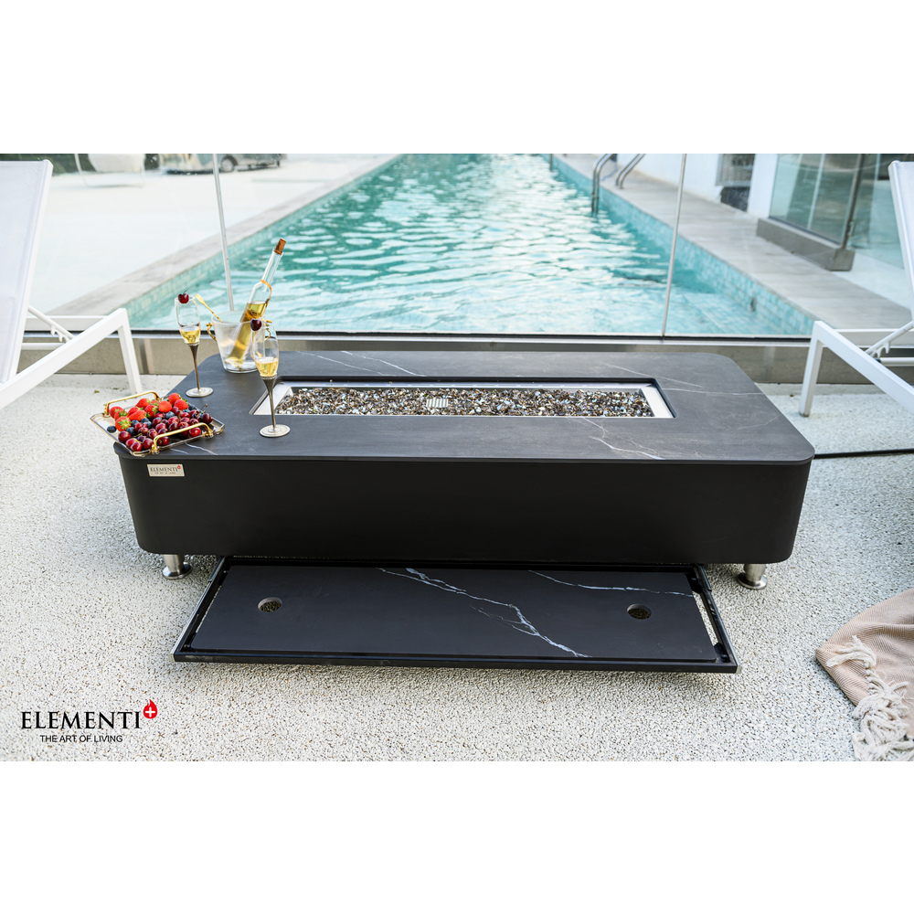 Elementi Plus - Valencia Porcelain Top Fire Table - Black Rectangle- NG