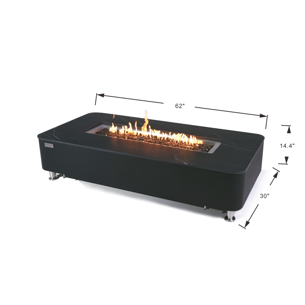 Elementi Plus - Valencia Porcelain Top Fire Table - Black Rectangle- Ng