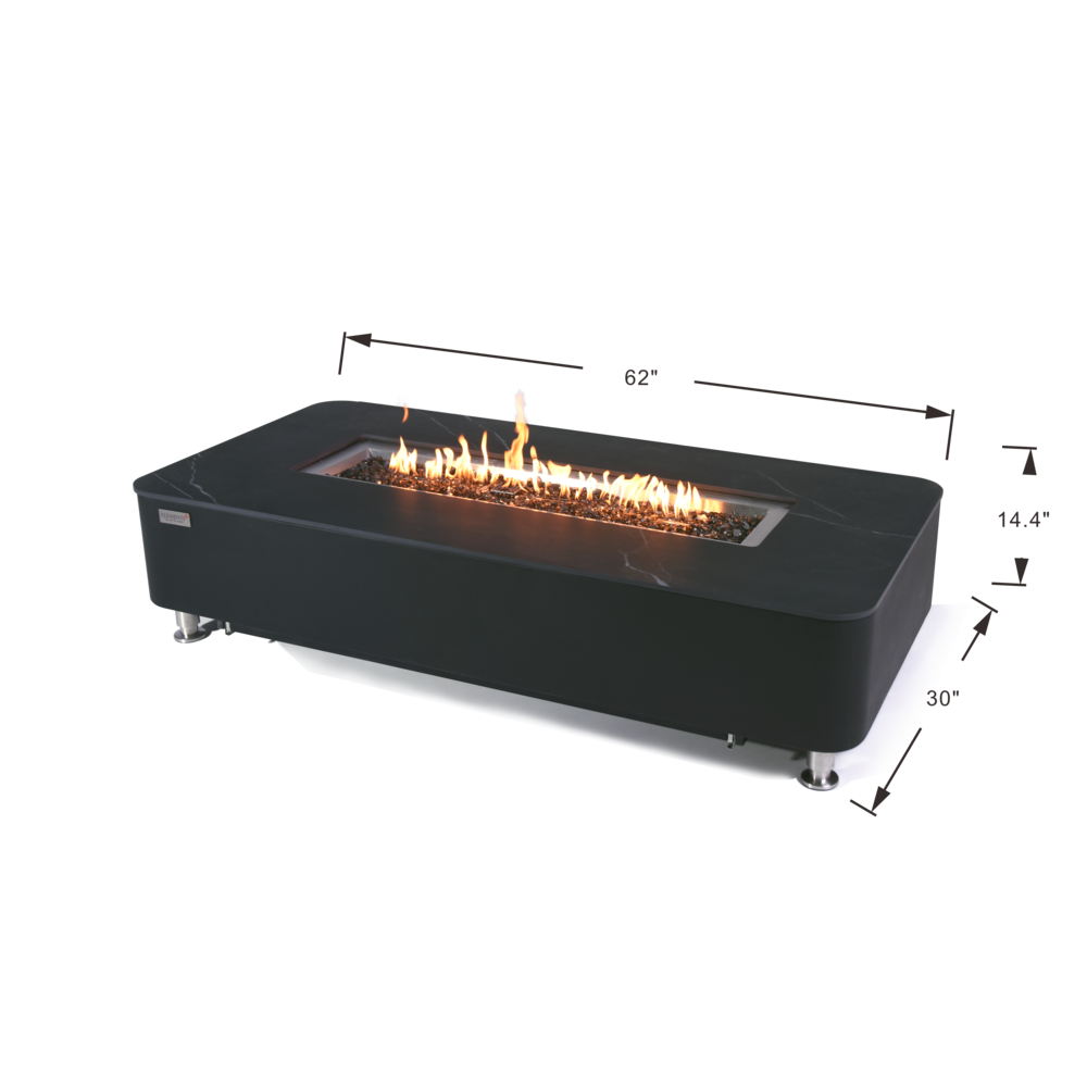 Elementi Plus - Valencia Porcelain Top Fire Table - Black Rectangle- NG