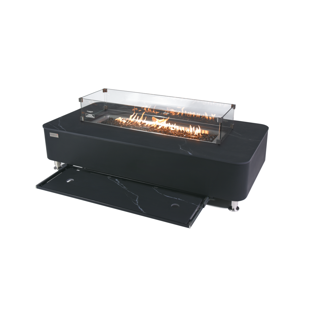 Elementi Plus - Valencia Porcelain Top Fire Table - Black Rectangle- LP