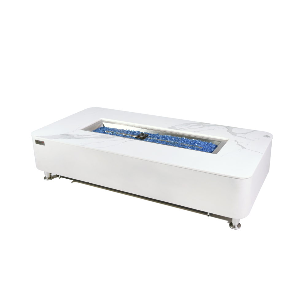 Elementi Plus - Athens Porcelain Top Fire Table - White Rectangle- Lp