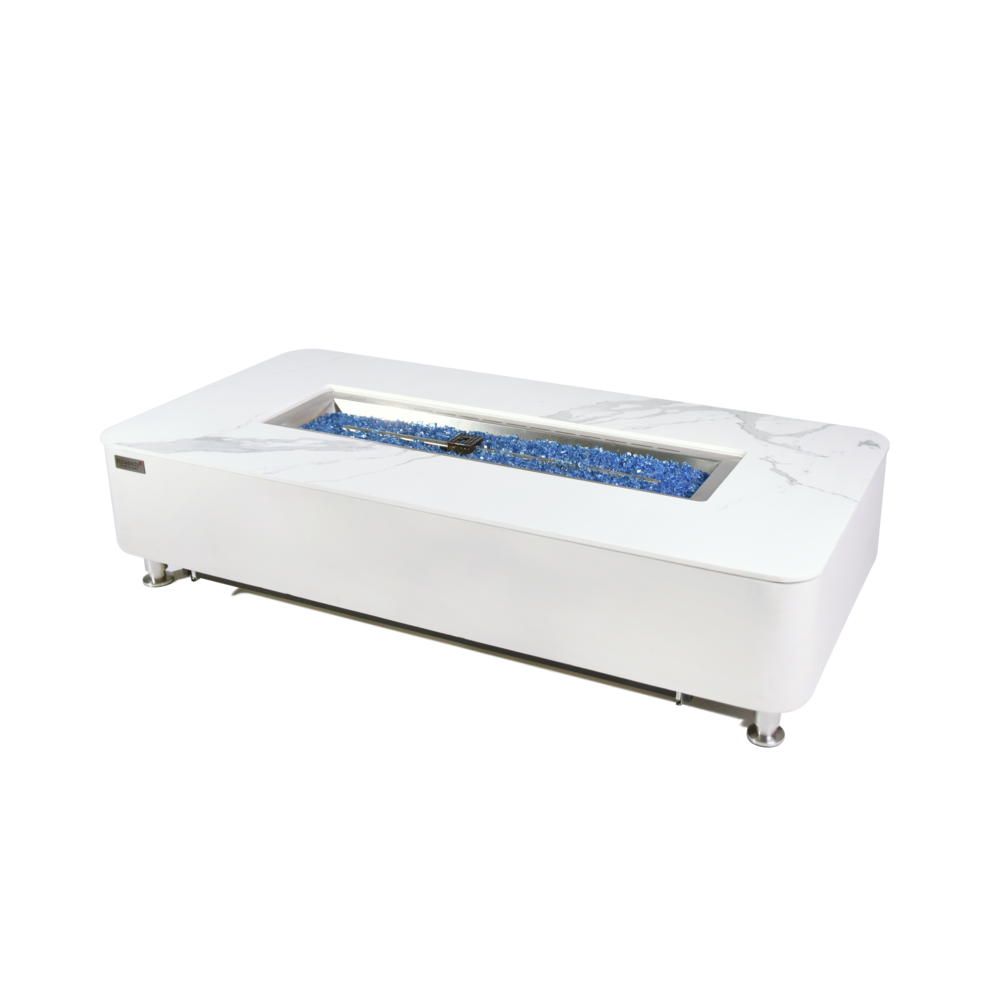 Elementi Plus - Athens Porcelain Top Fire Table - White Rectangle- LP