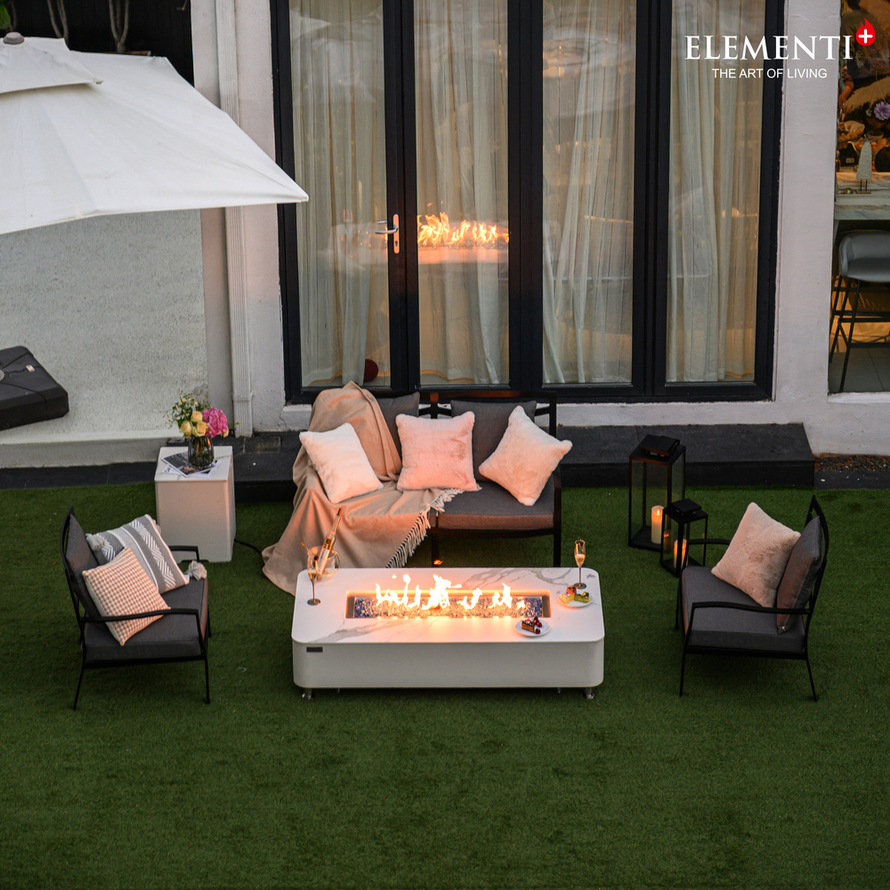 Elementi Plus - Athens Porcelain Top Fire Table - White Rectangle- Lp