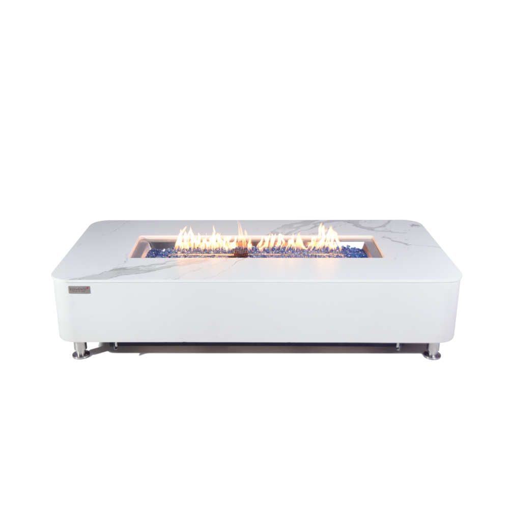 Elementi Plus - Athens Porcelain Top Fire Table - White Rectangle- LP