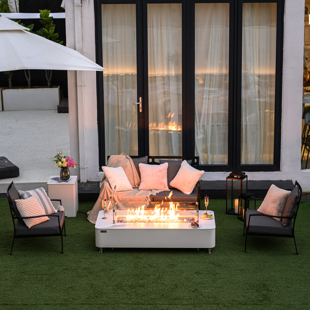 Elementi Plus - Athens Porcelain Top Fire Table - White Rectangle- Lp