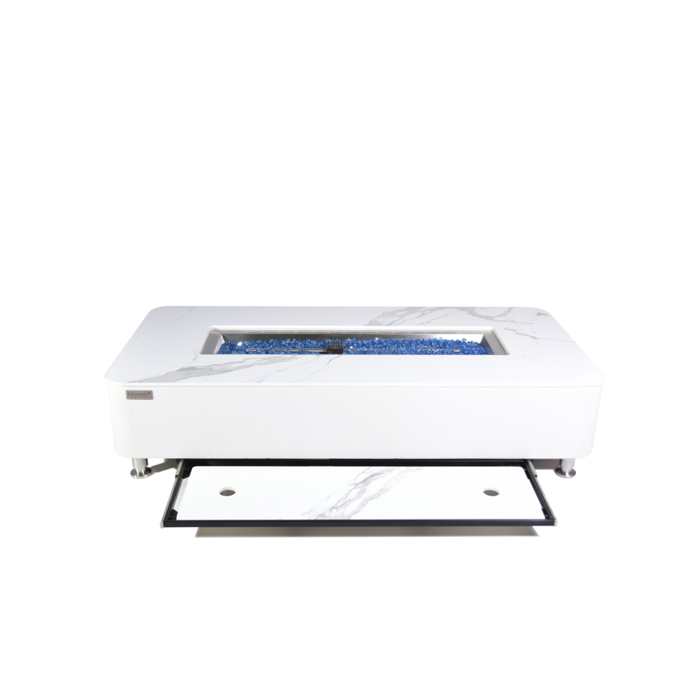 Elementi Plus - Athens Porcelain Top Fire Table - White Rectangle- Lp