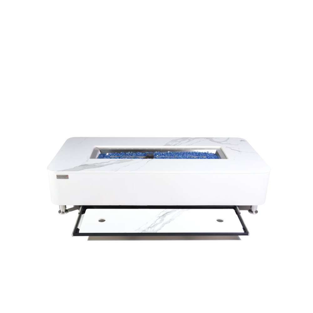 Elementi Plus - Athens Porcelain Top Fire Table - White Rectangle- LP