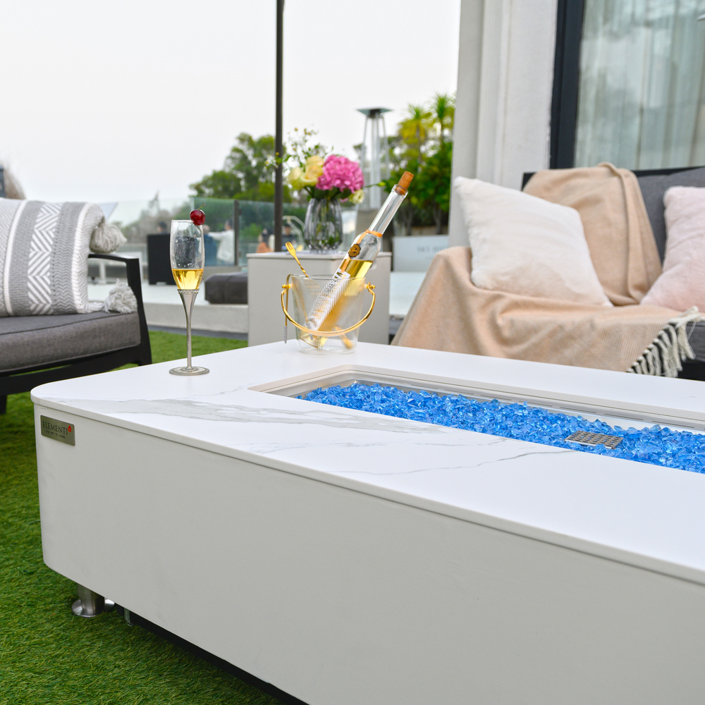 Elementi Plus - Athens Porcelain Top Fire Table - White Rectangle- Lp