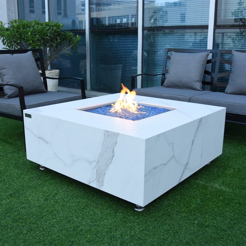 Elementi Plus - Bianco Porcelain Fire Table - White Square - Lp