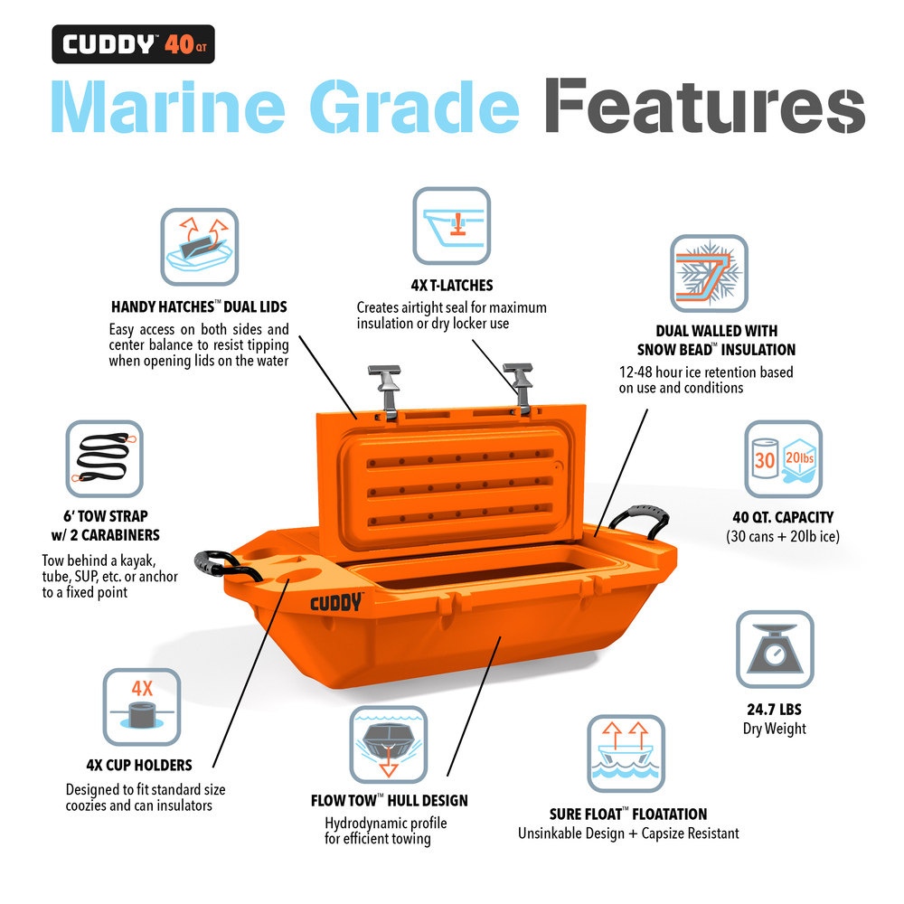 Gosports - Cuddy Floating Cooler And Dry Storage 40qt - Orange