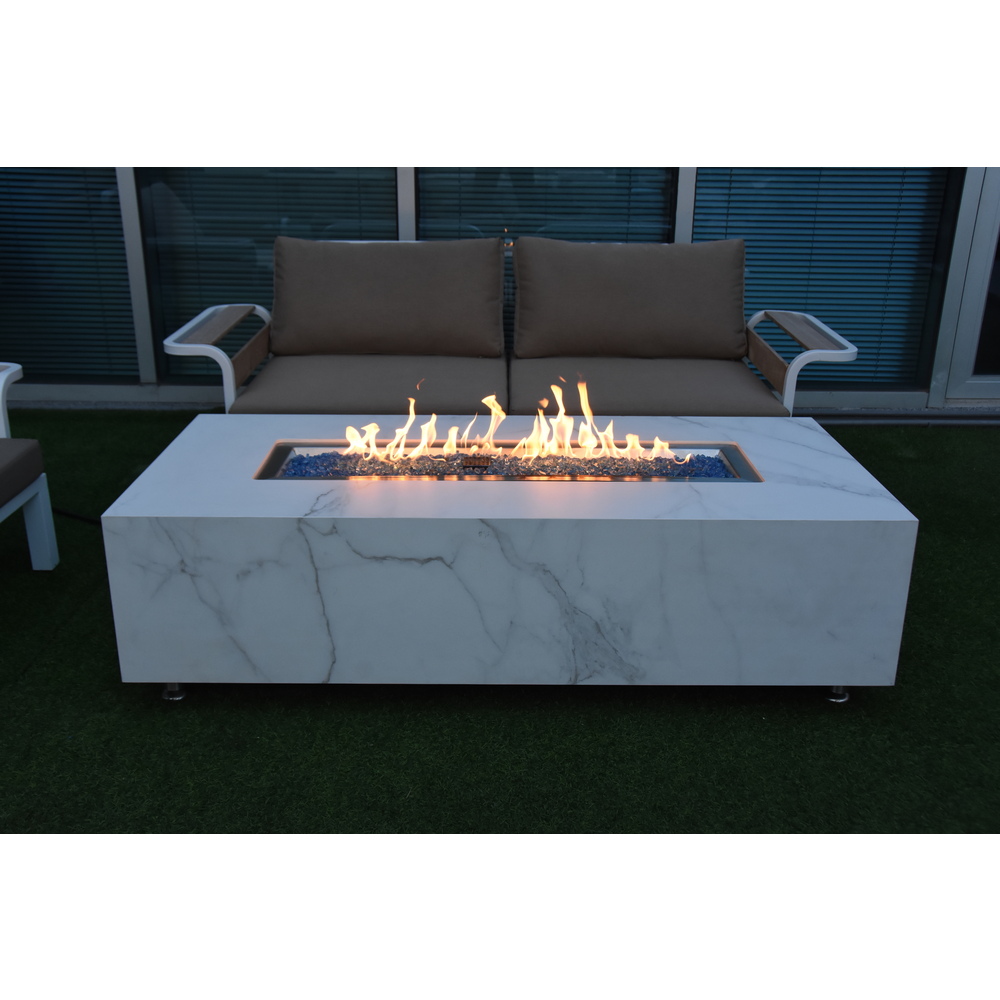 Elementi Plus - Carrara Porcelain Fire Table - White Rectangle - NG