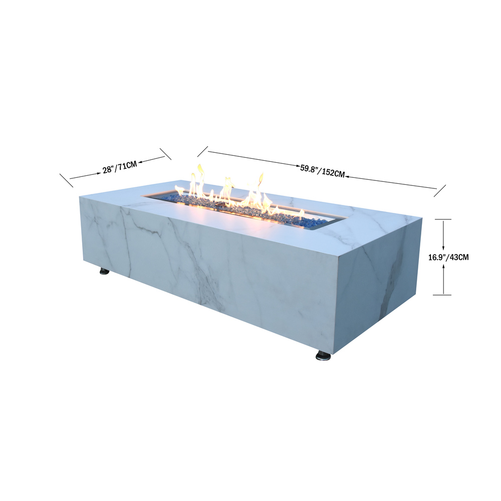 Elementi Plus - Carrara Porcelain Fire Table - White Rectangle - NG