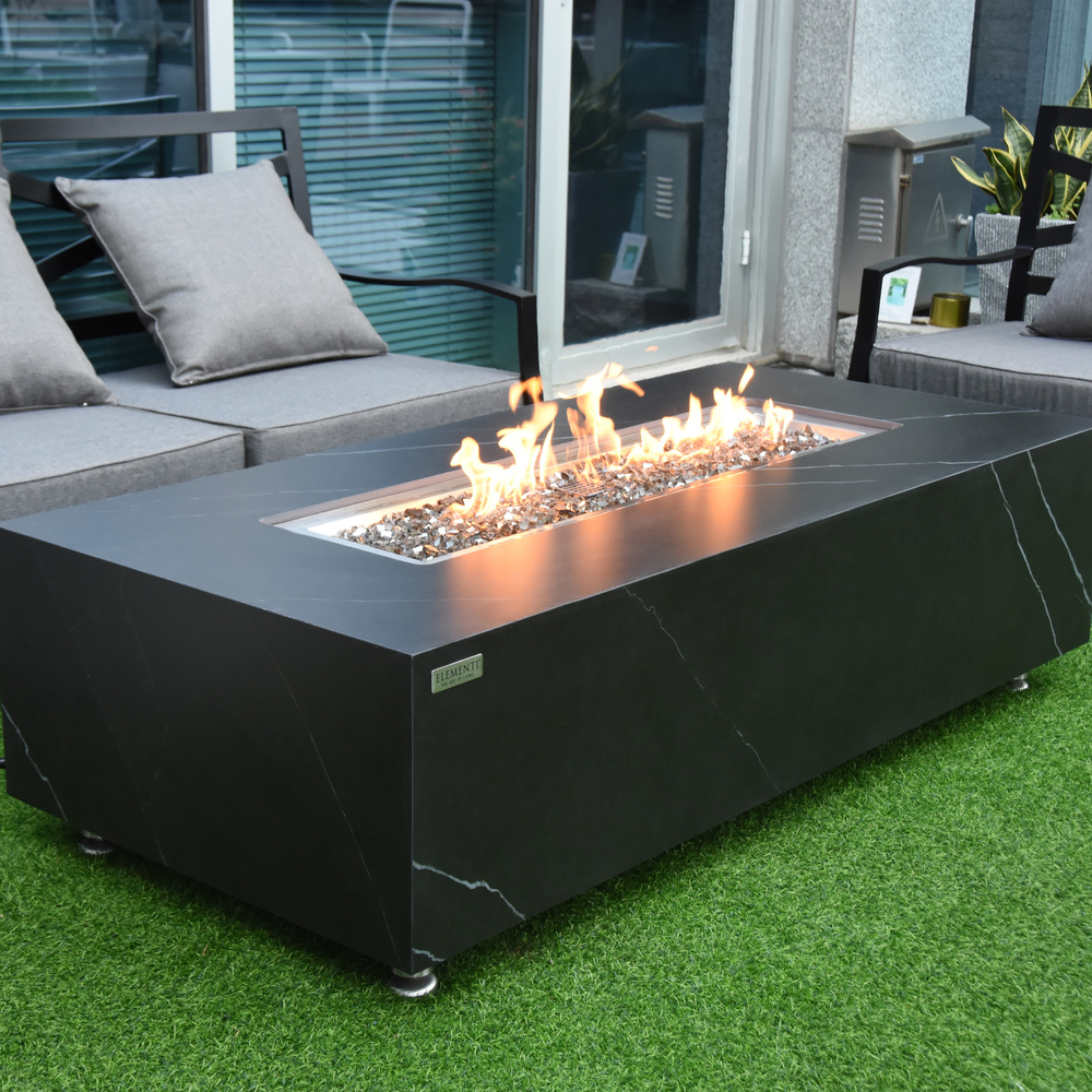 Elementi Plus - Varna Porcelain Fire Table - Black Rectangle - LP