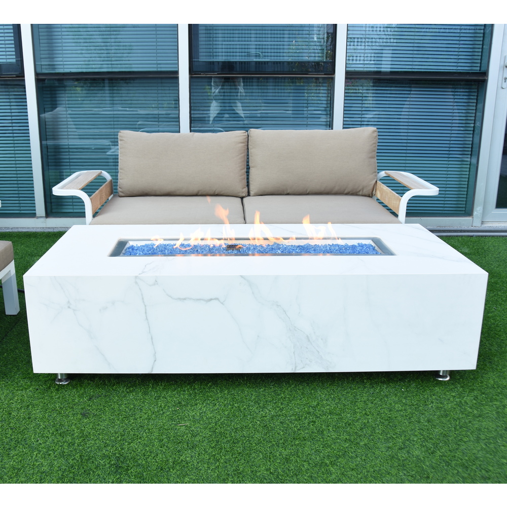 Elementi Plus - Carrara Porcelain Fire Table - White Rectangle - LP