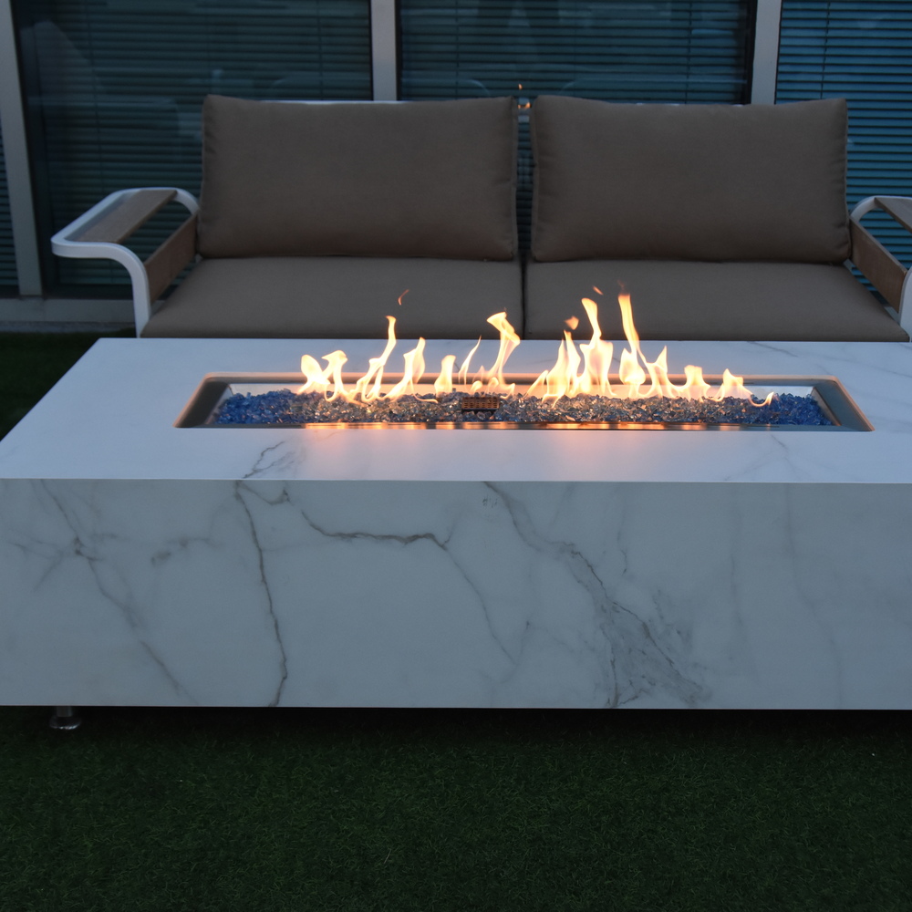 Elementi Plus - Carrara Porcelain Fire Table - White Rectangle - LP