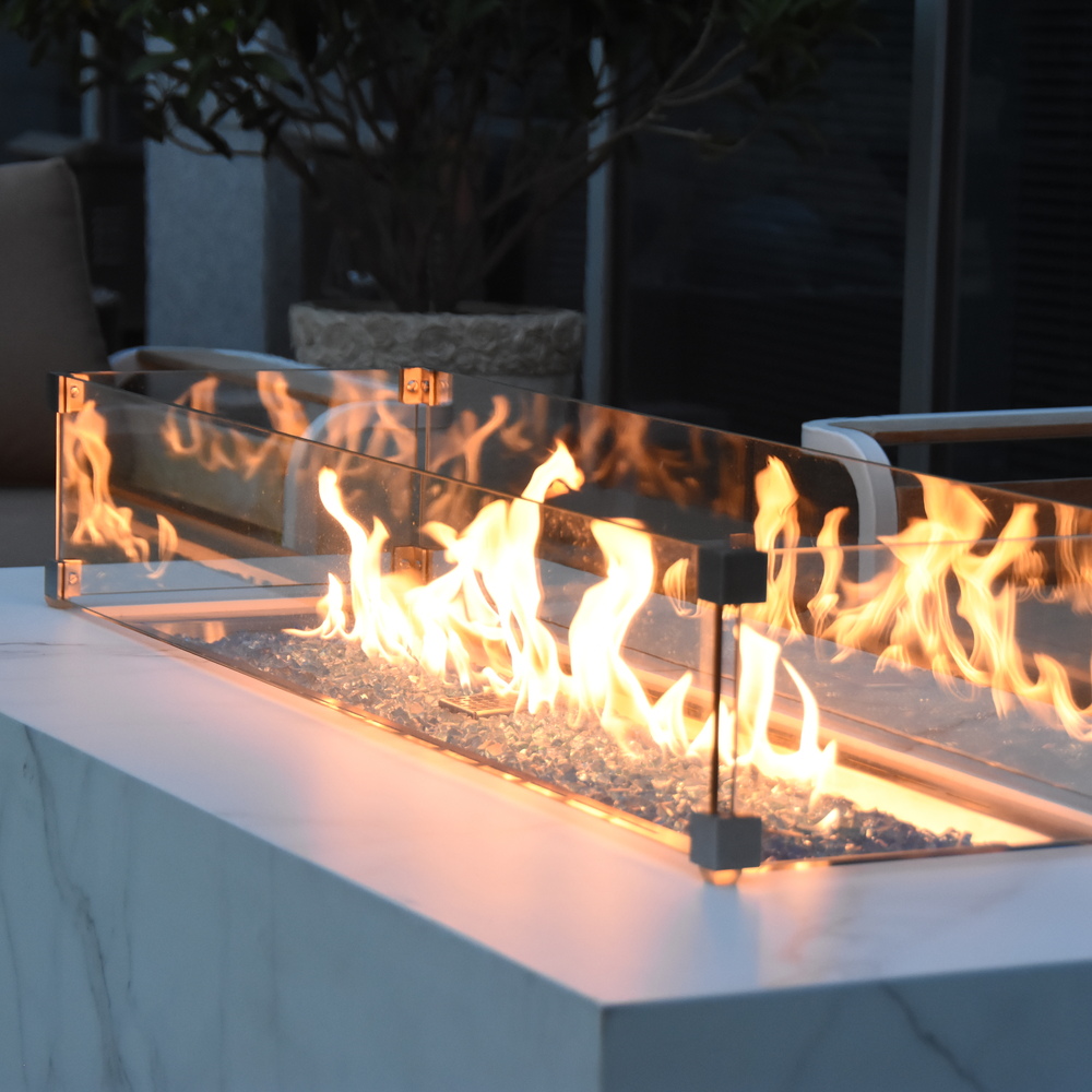 Elementi Plus - Carrara Porcelain Fire Table - White Rectangle - LP