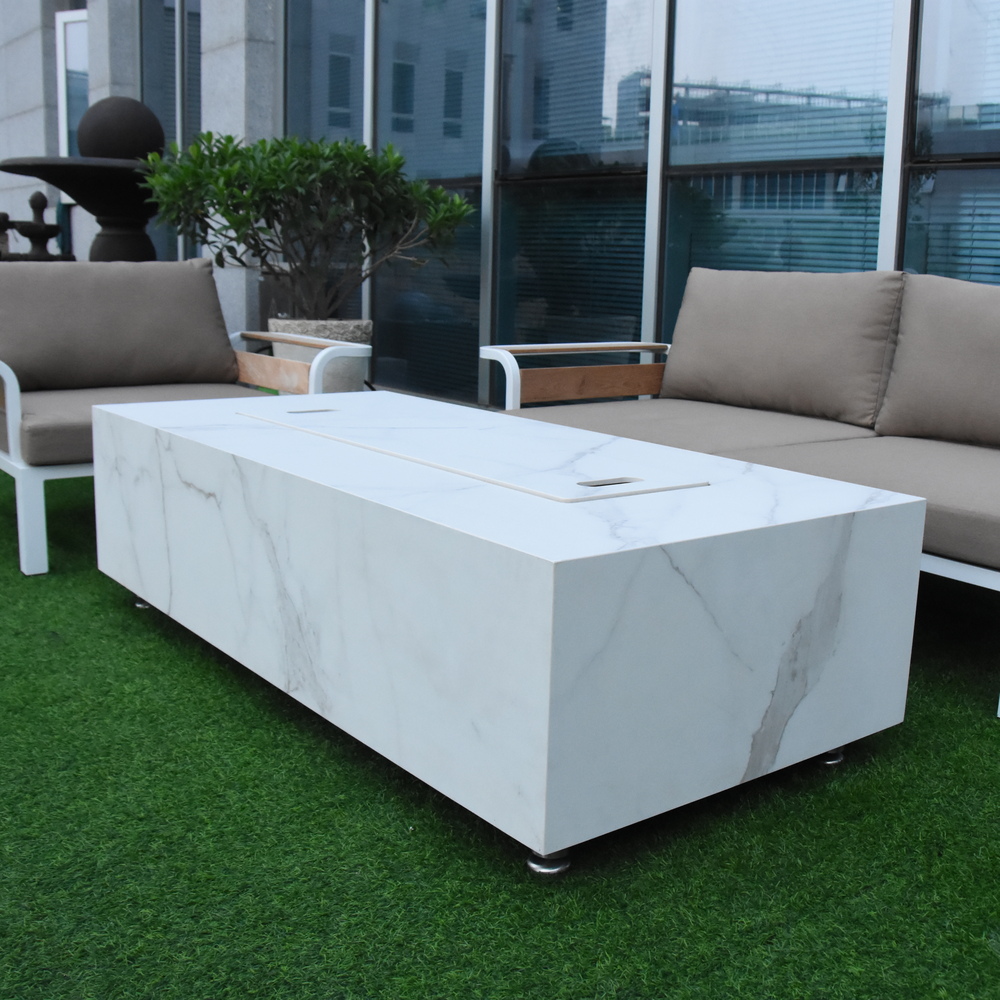 Elementi Plus - Carrara Porcelain Fire Table - White Rectangle - LP