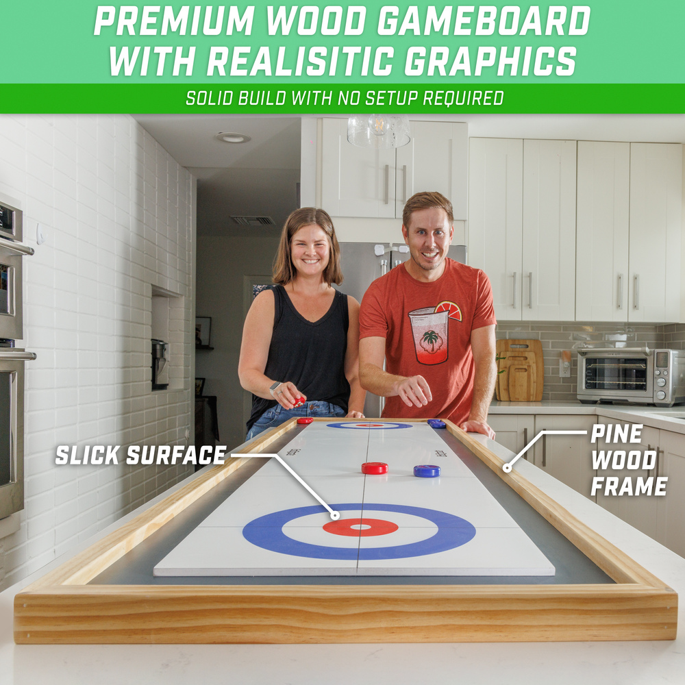 GoSports - 6 ft Tabletop Shuffleboard and Curling 2-in-1 Game 